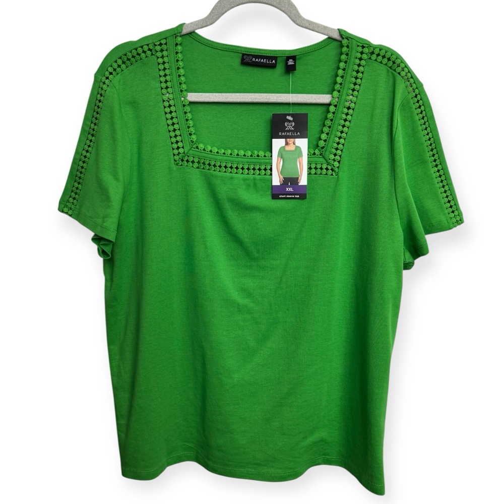 Rafaella‎ Green Crochet Trim Blouse